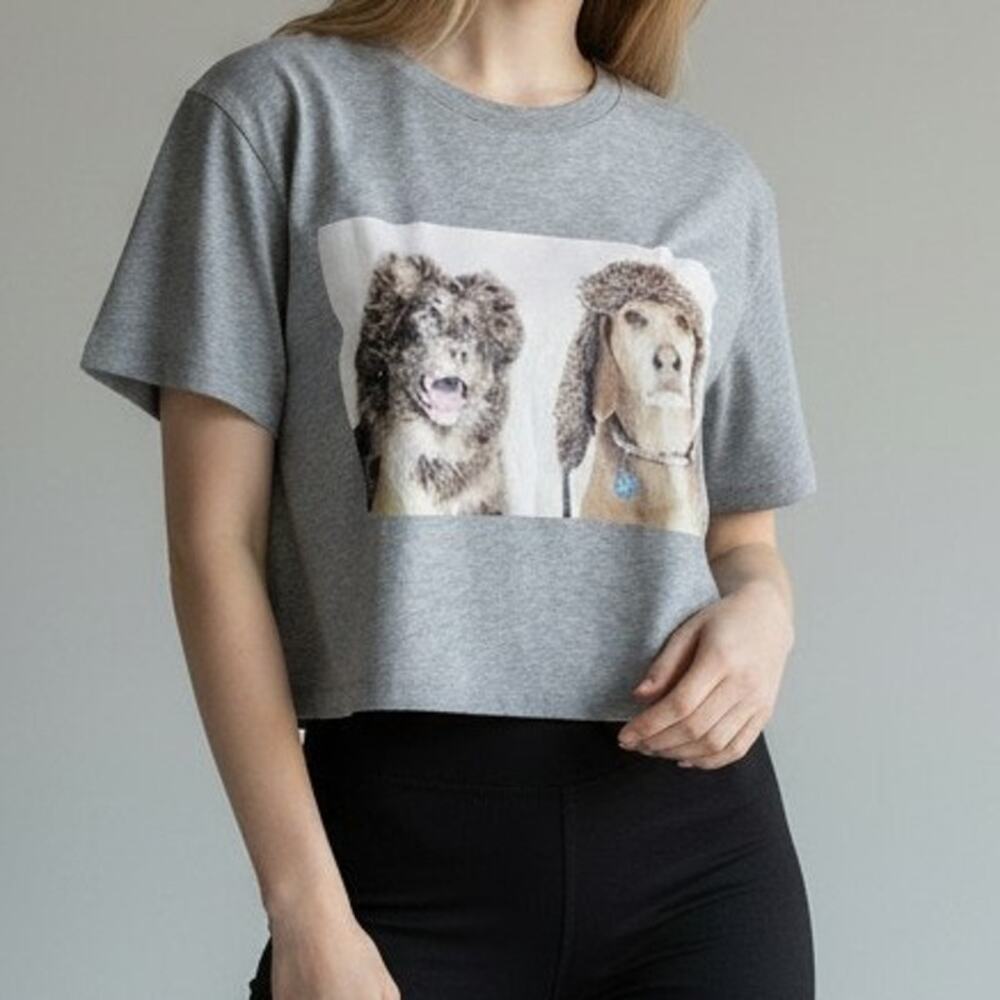 Offline by Aerie Grey Graphic Print Short Sleeve Cropped T-Shirt Women's Size XS